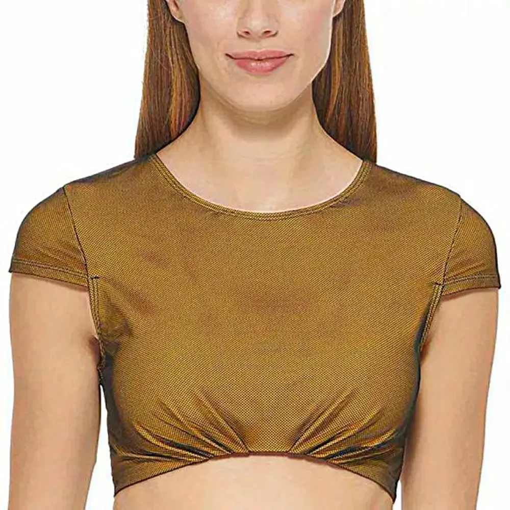 DKNY‎ Cropped Mesh Overlay Bikini Swim Top Cumin Yellow Black